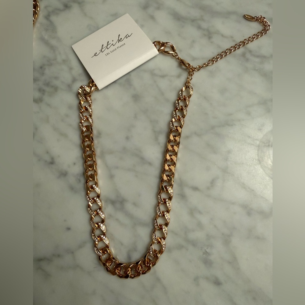 Ettika Gold plated curb chain with clear stones